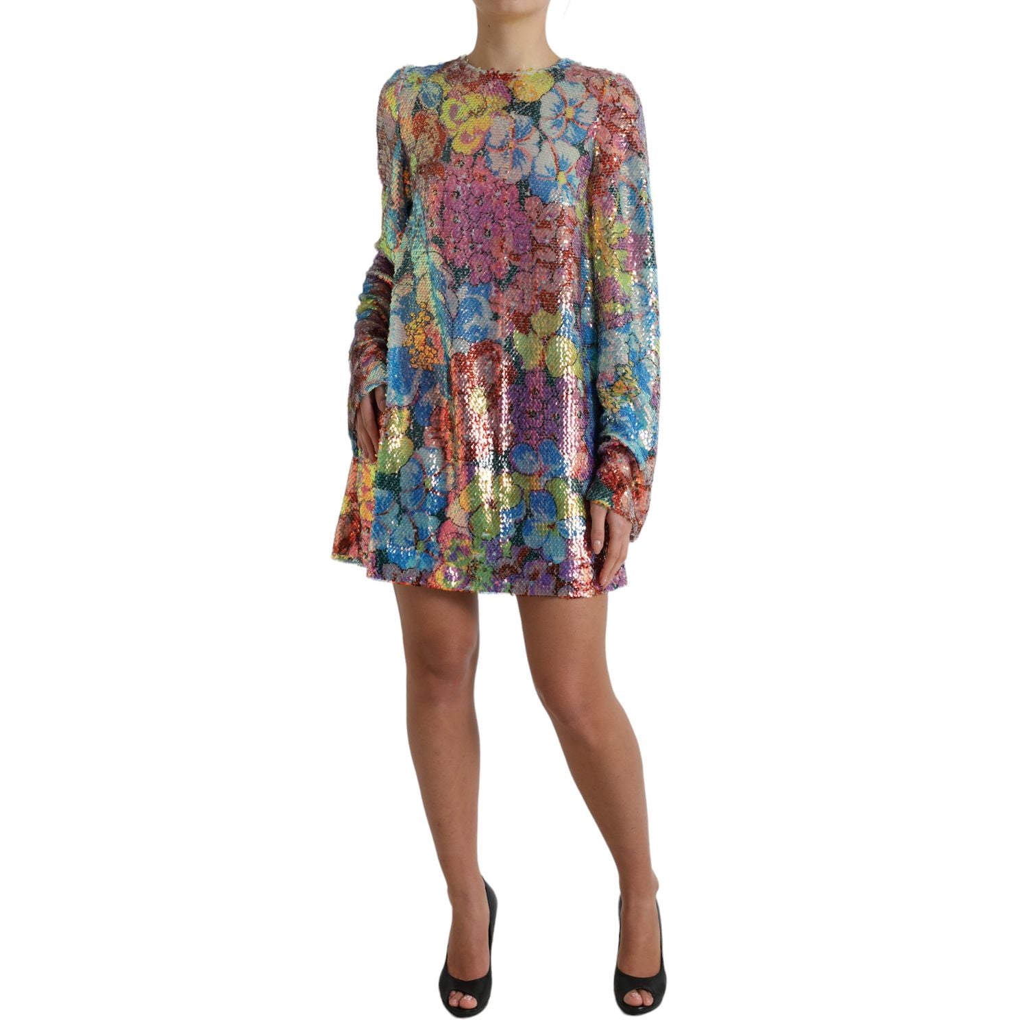 Dolce & Gabbana Multicolor Floral Sequined Shift Mini Dress