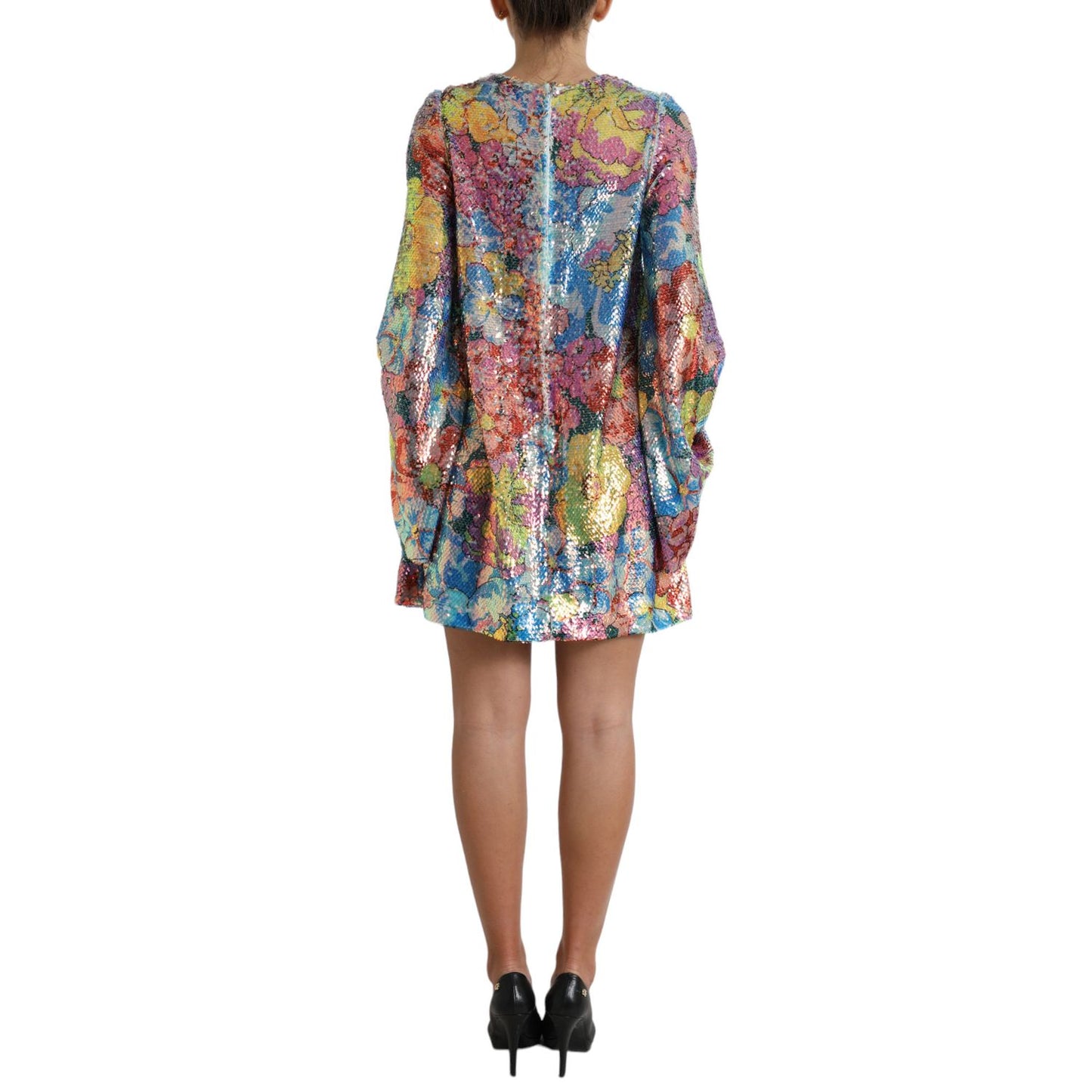Dolce & Gabbana Multicolor Floral Sequined Shift Mini Dress
