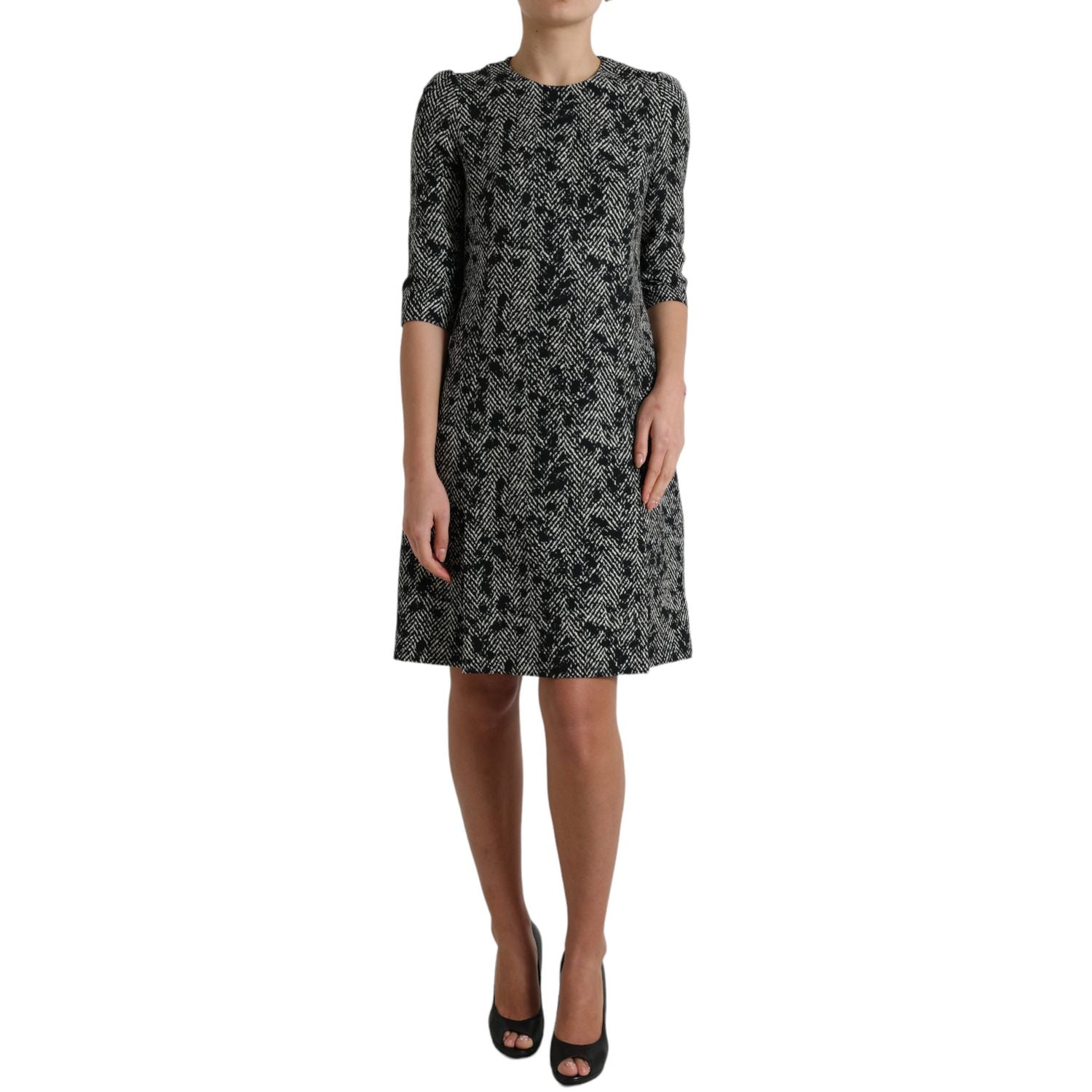 Dolce & Gabbana Black Chevron Polyester Shift Mini Dress