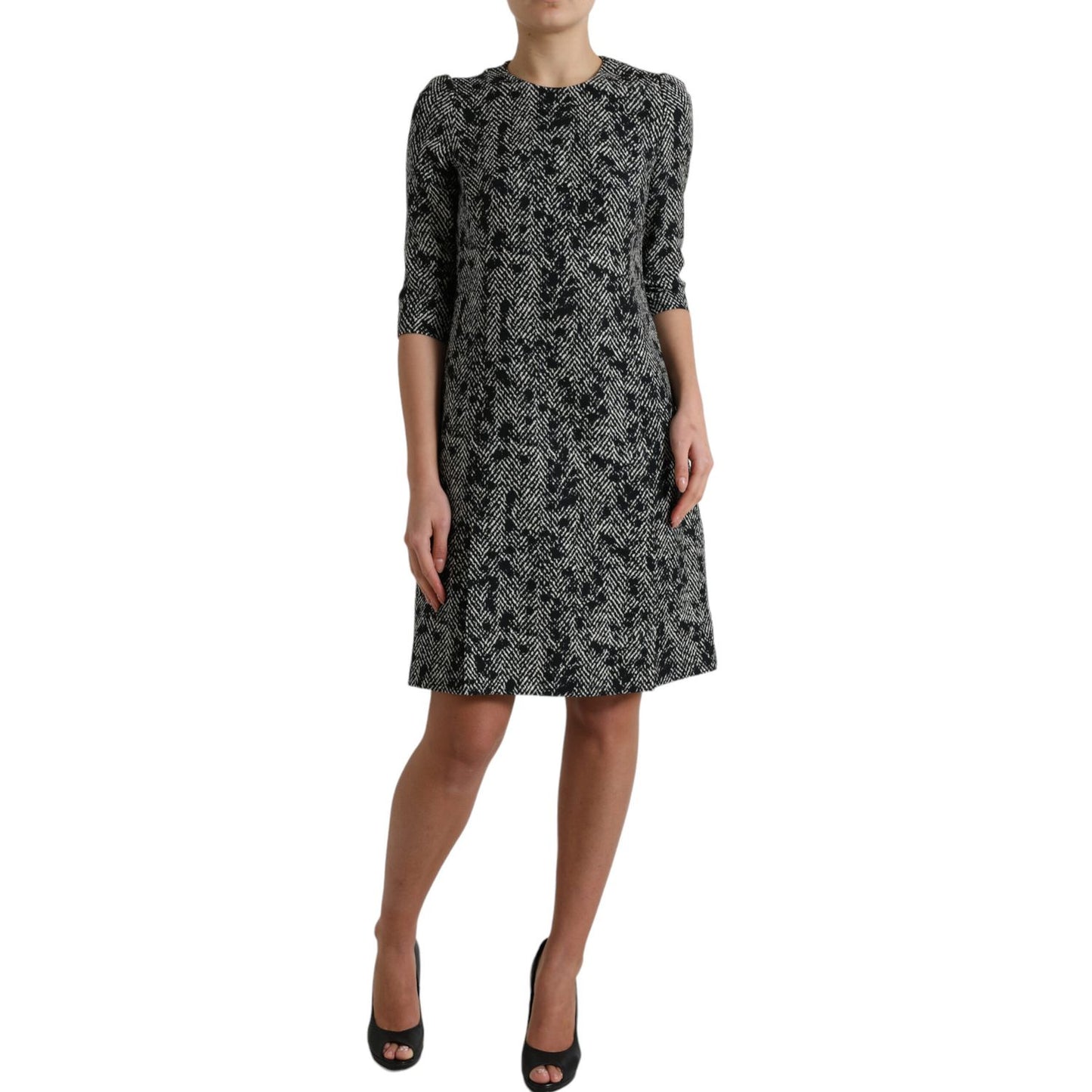 Dolce & Gabbana Black Chevron Polyester Shift Mini Dress