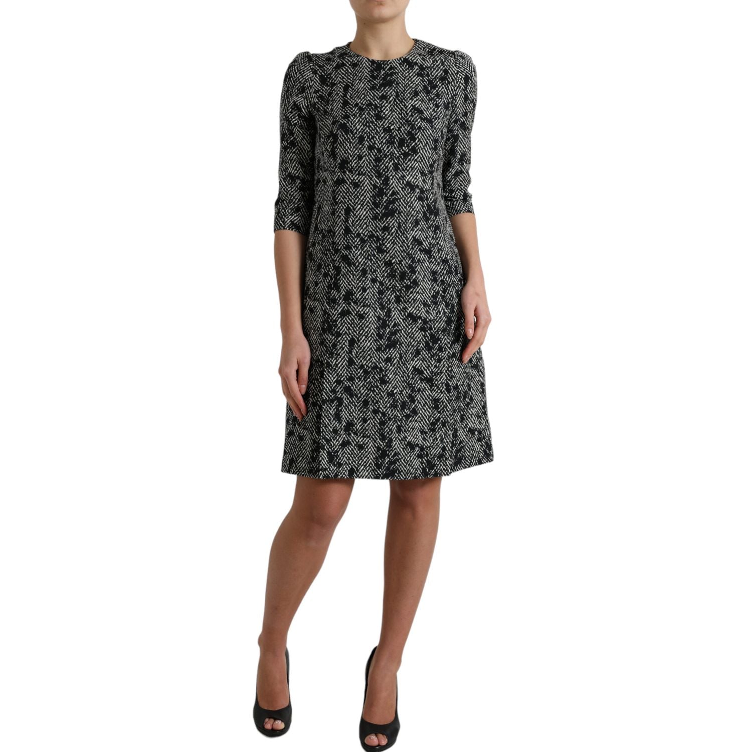 Dolce & Gabbana Black Chevron Polyester Shift Mini Dress