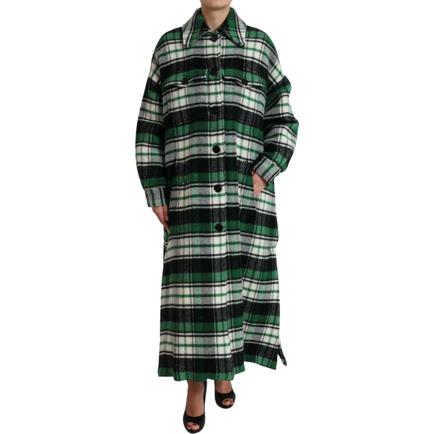 Dolce & Gabbana Elegant Green Plaid Long Coat Dolce & Gabbana