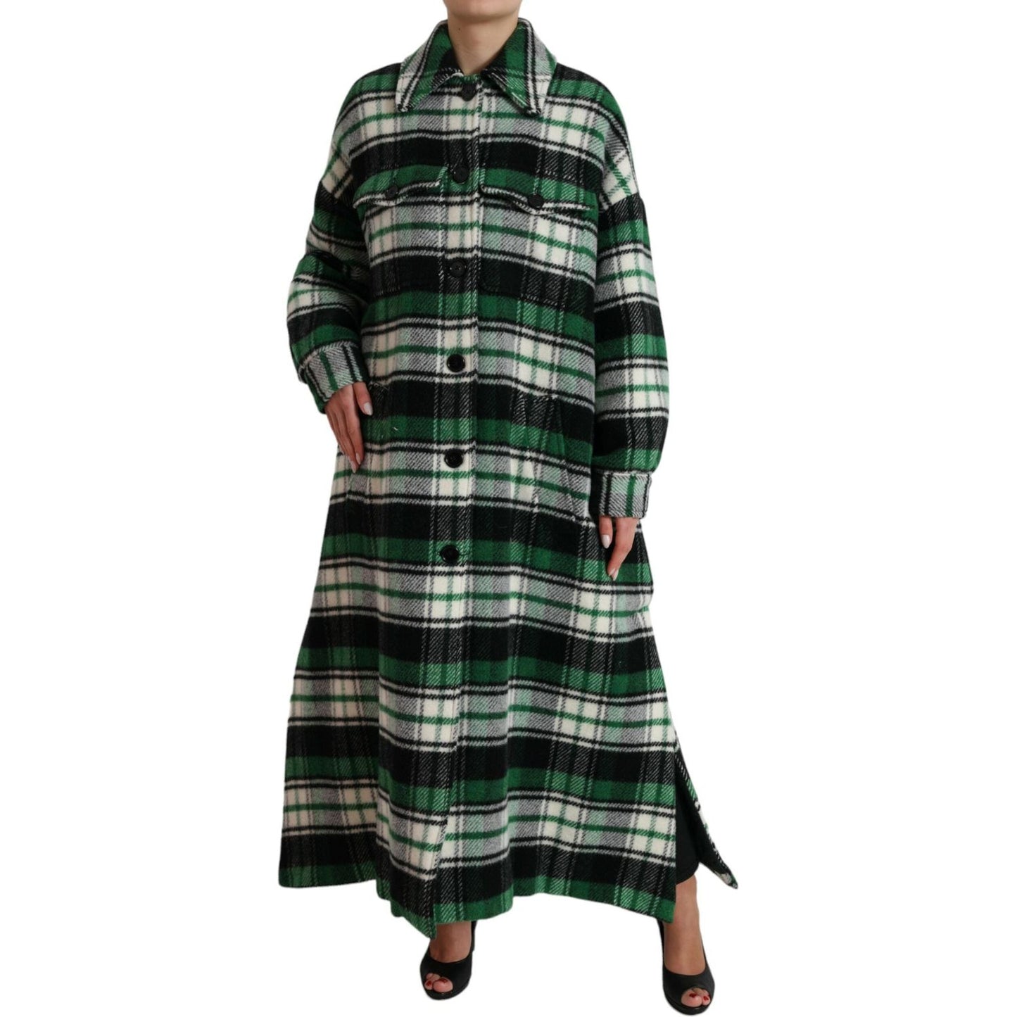 Dolce & Gabbana Elegant Green Plaid Long Coat Dolce & Gabbana