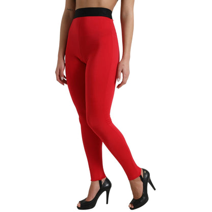 Dolce & Gabbana Red Nylon DG Logo Slim Leggings Pants