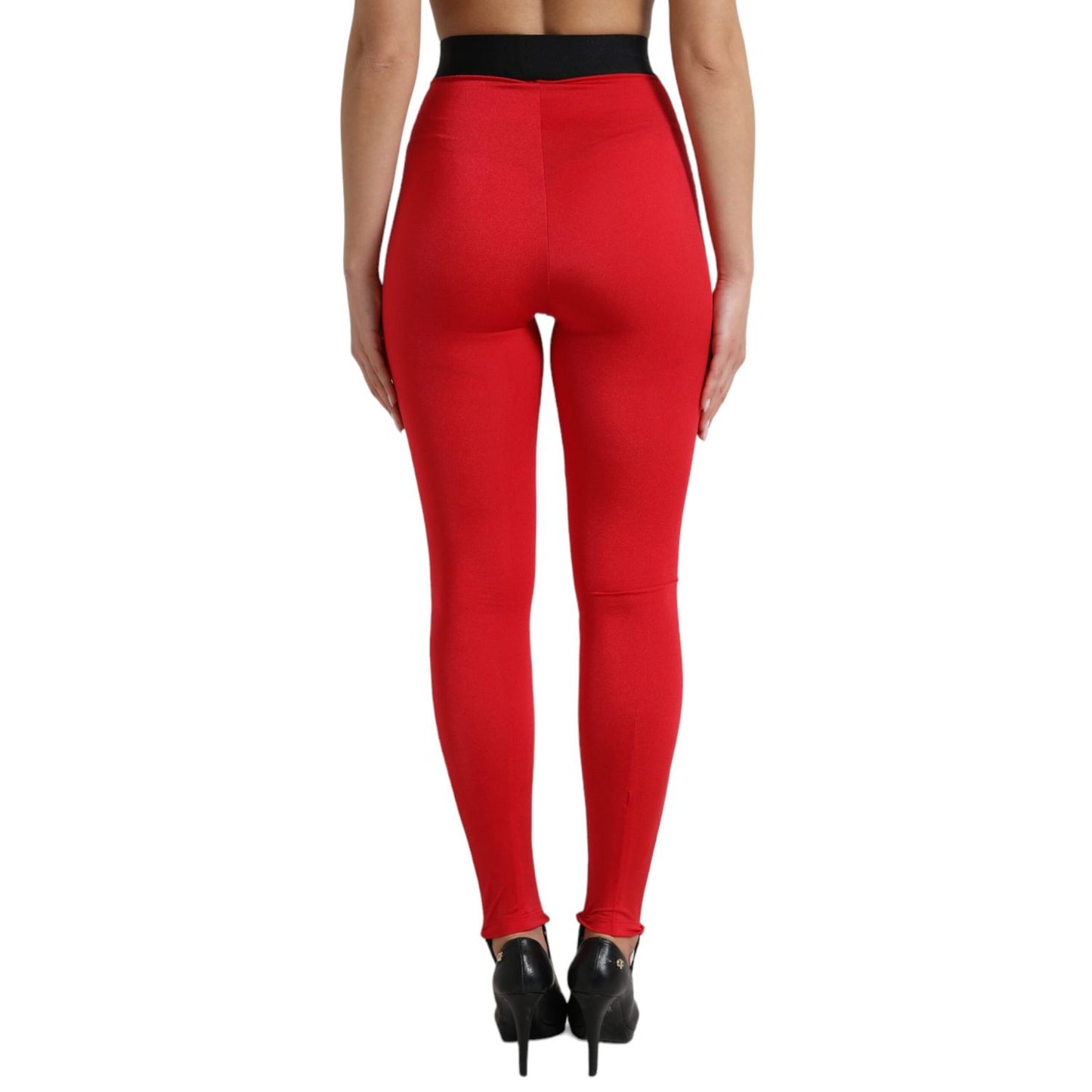 Dolce & Gabbana Red Nylon DG Logo Slim Leggings Pants