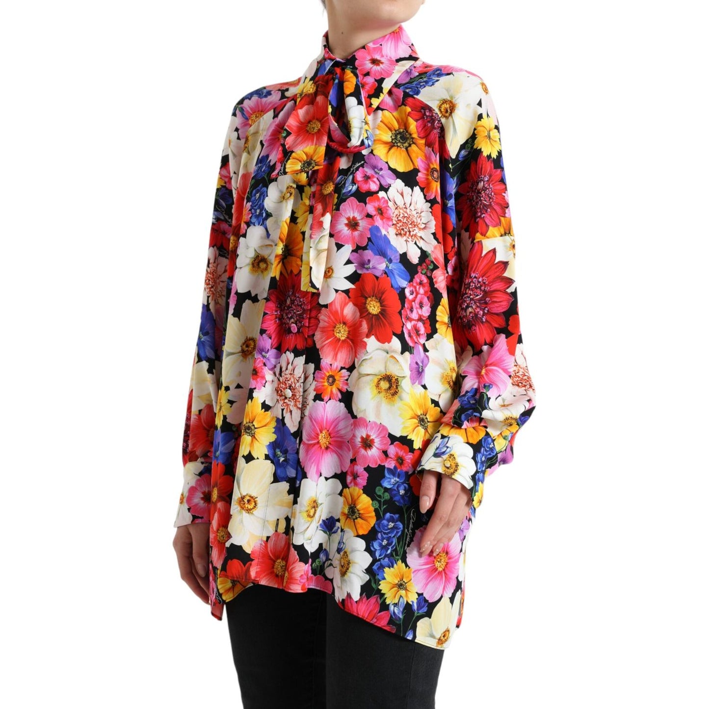 Dolce & Gabbana Floral Silk Blouse with Front Tie Fastening Dolce & Gabbana