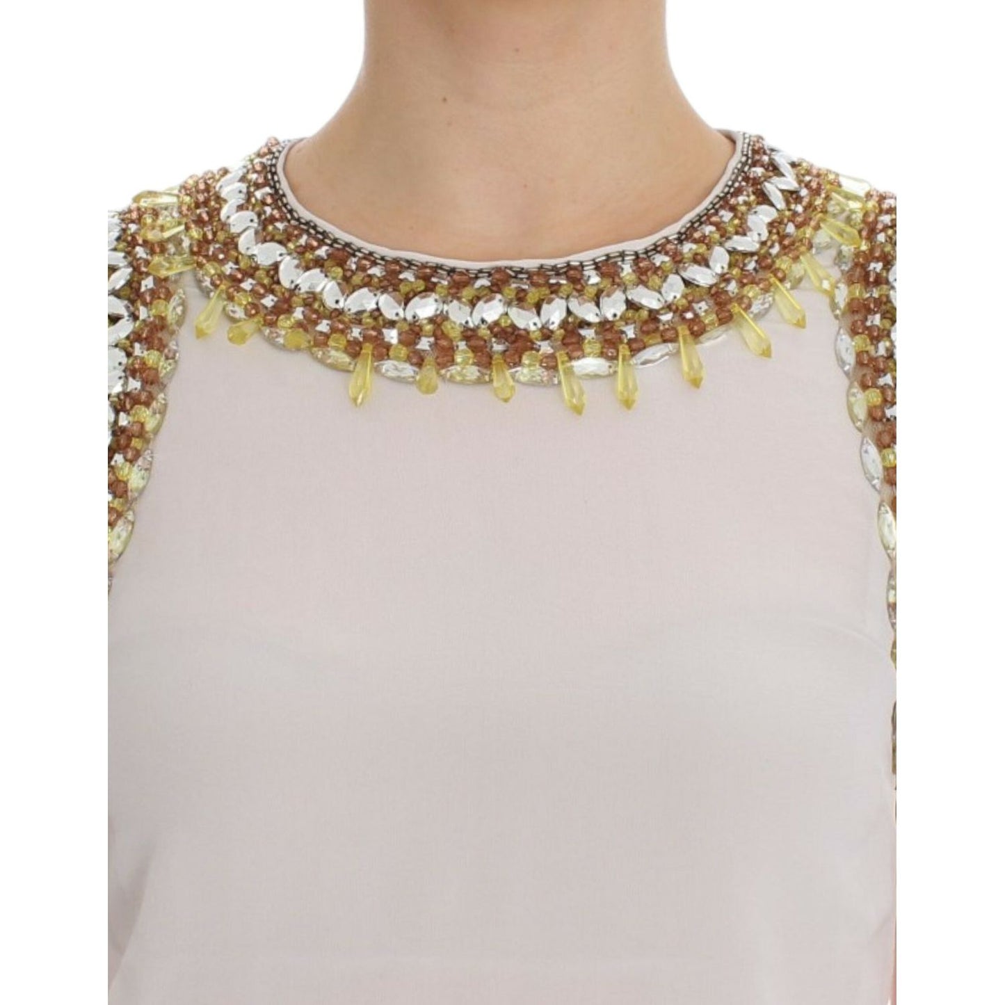 Dolce & Gabbana Elegant Sleeveless Silk Blouse with Crystal Embellishment Dolce & Gabbana