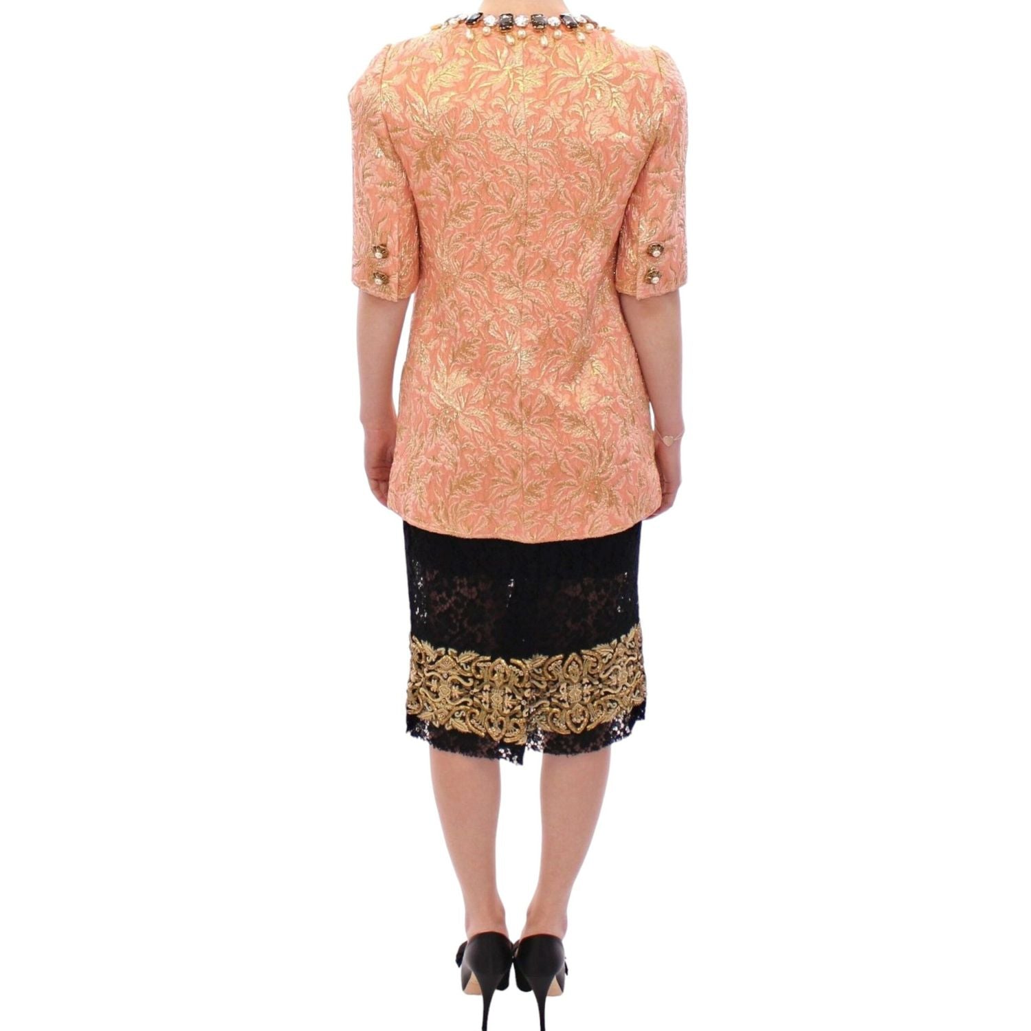 Dolce & Gabbana Pink Silk Brocade Crystal Jacket Coat