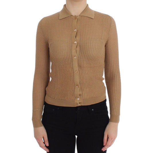 Dolce & Gabbana Beige Knitted Cotton Polo Cardigan Sweater Dolce & Gabbana