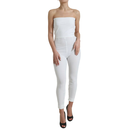 Dolce & Gabbana White Nylon Strapless Bodycon Jumpsuit Dress
