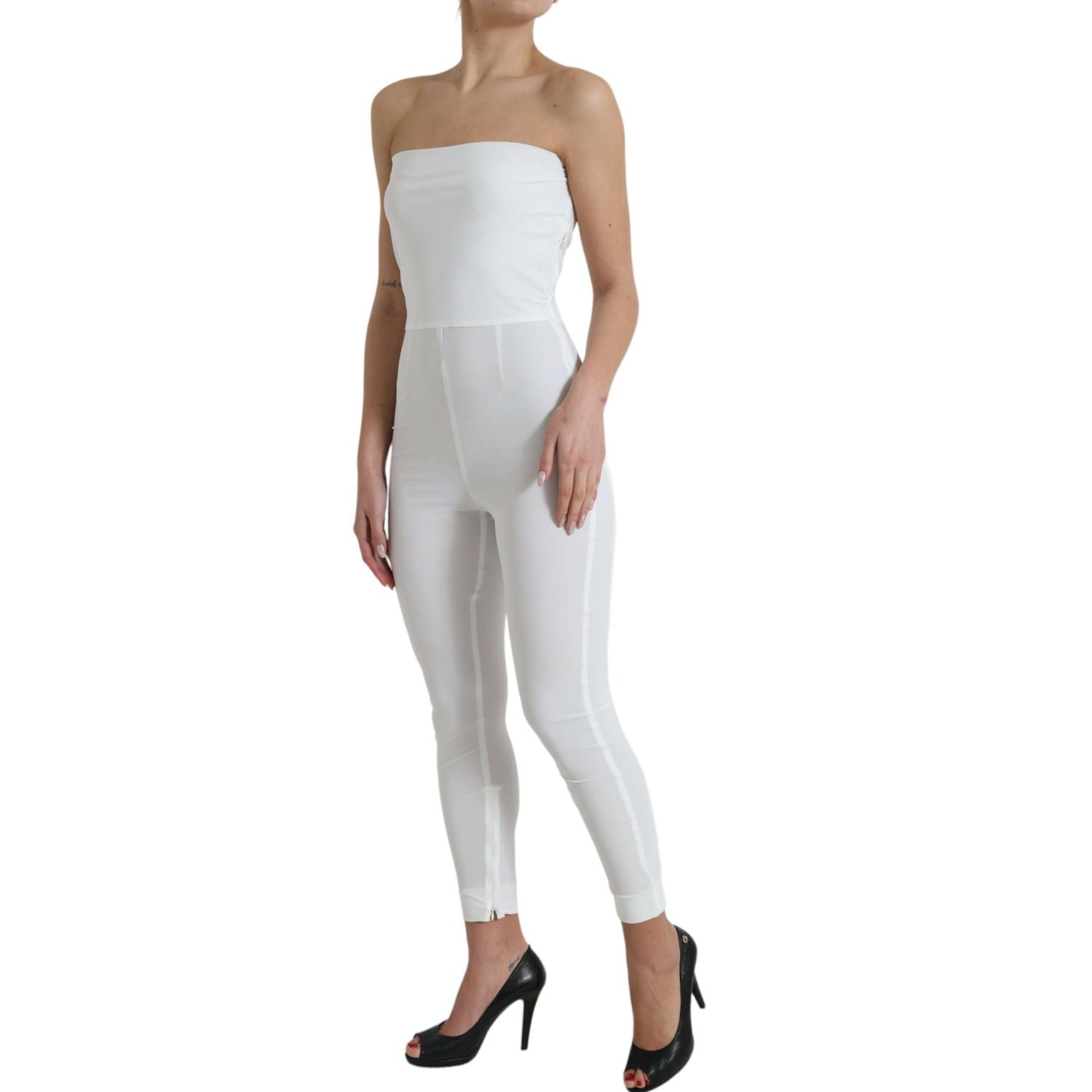 Dolce & Gabbana White Nylon Strapless Bodycon Jumpsuit Dress