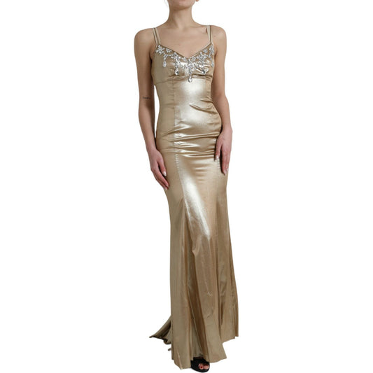 Dolce & Gabbana Elegant Metallic Gold Sheath Dress with Crystals Dolce & Gabbana