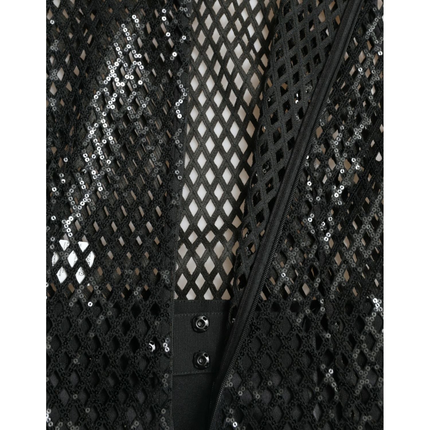 Dolce & Gabbana Black Sequined Sleeveless Mesh Layered Gown Dress