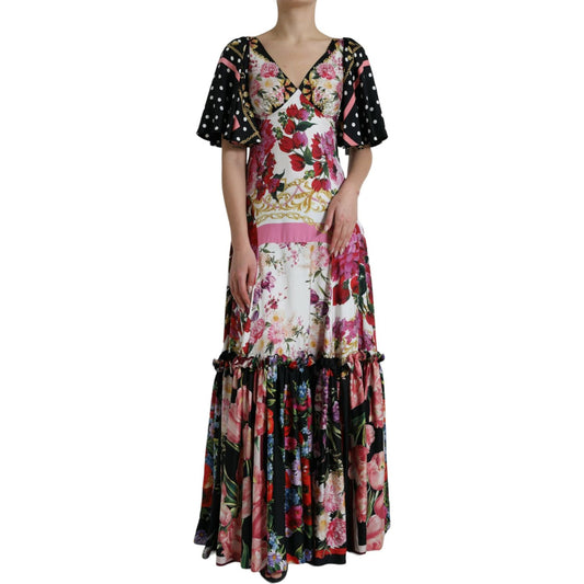 Dolce & Gabbana Multicolor Floral Print Silk Twill Gown Dress