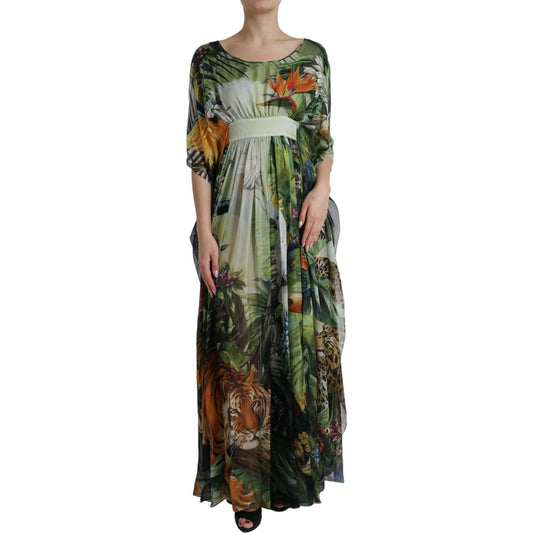 Dolce & Gabbana Elegant Jungle Print Maxi Silk Dress Dolce & Gabbana