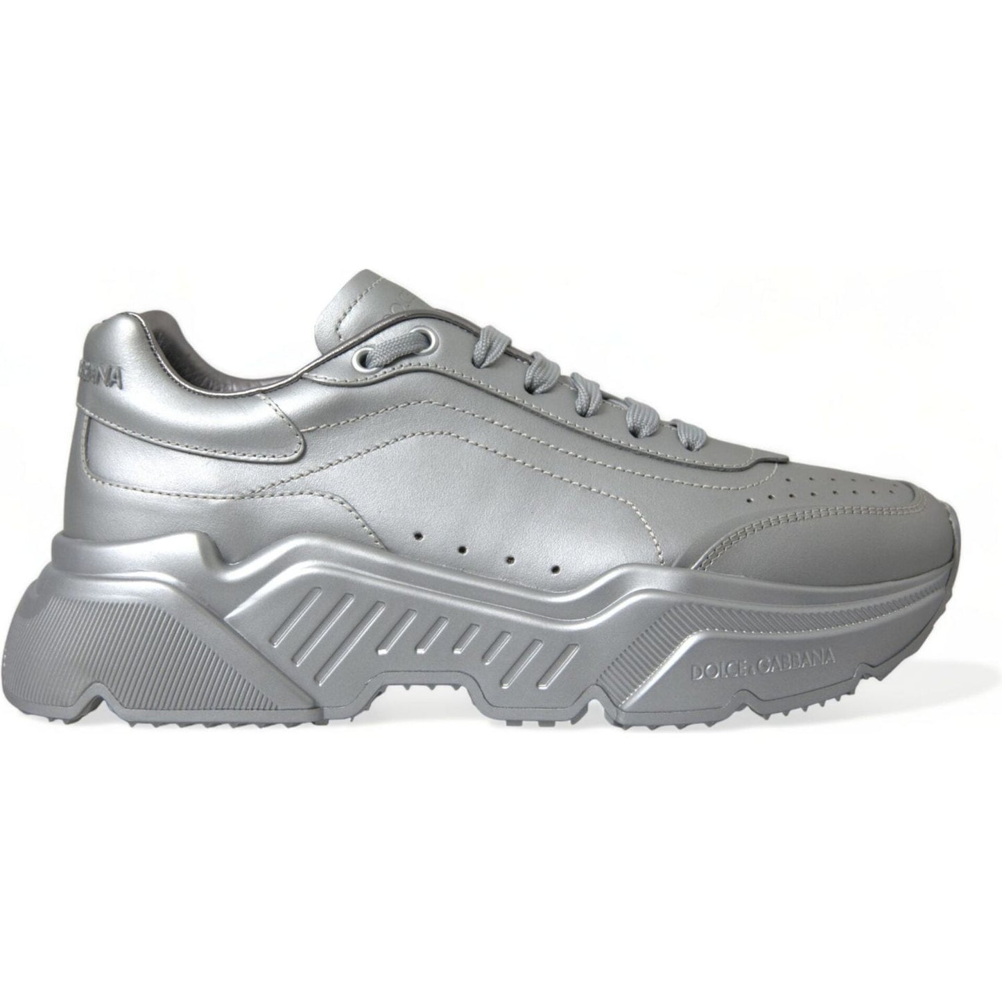 Dolce & Gabbana Elegant Silver Calfskin Leather Sneakers Dolce & Gabbana