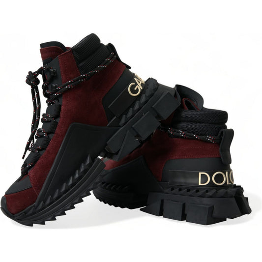 Dolce & Gabbana Burgundy Leather High Top Sneakers Dolce & Gabbana