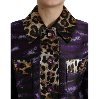 Dolce & Gabbana Purple Lamé Jacquard Tiger Print Coat Jacket