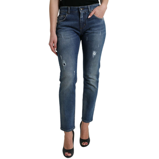Dolce & Gabbana Blue BOYFRIEND Mid Waist Cotton Denim Jeans