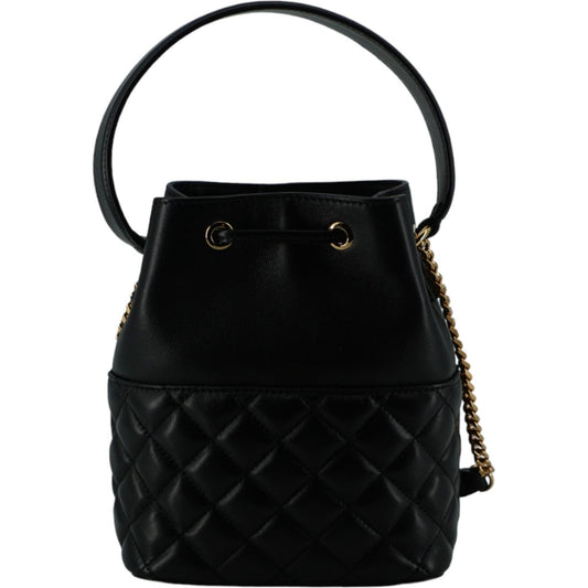 Versace Elegant Black Leather Bucket Shoulder Bag Versace