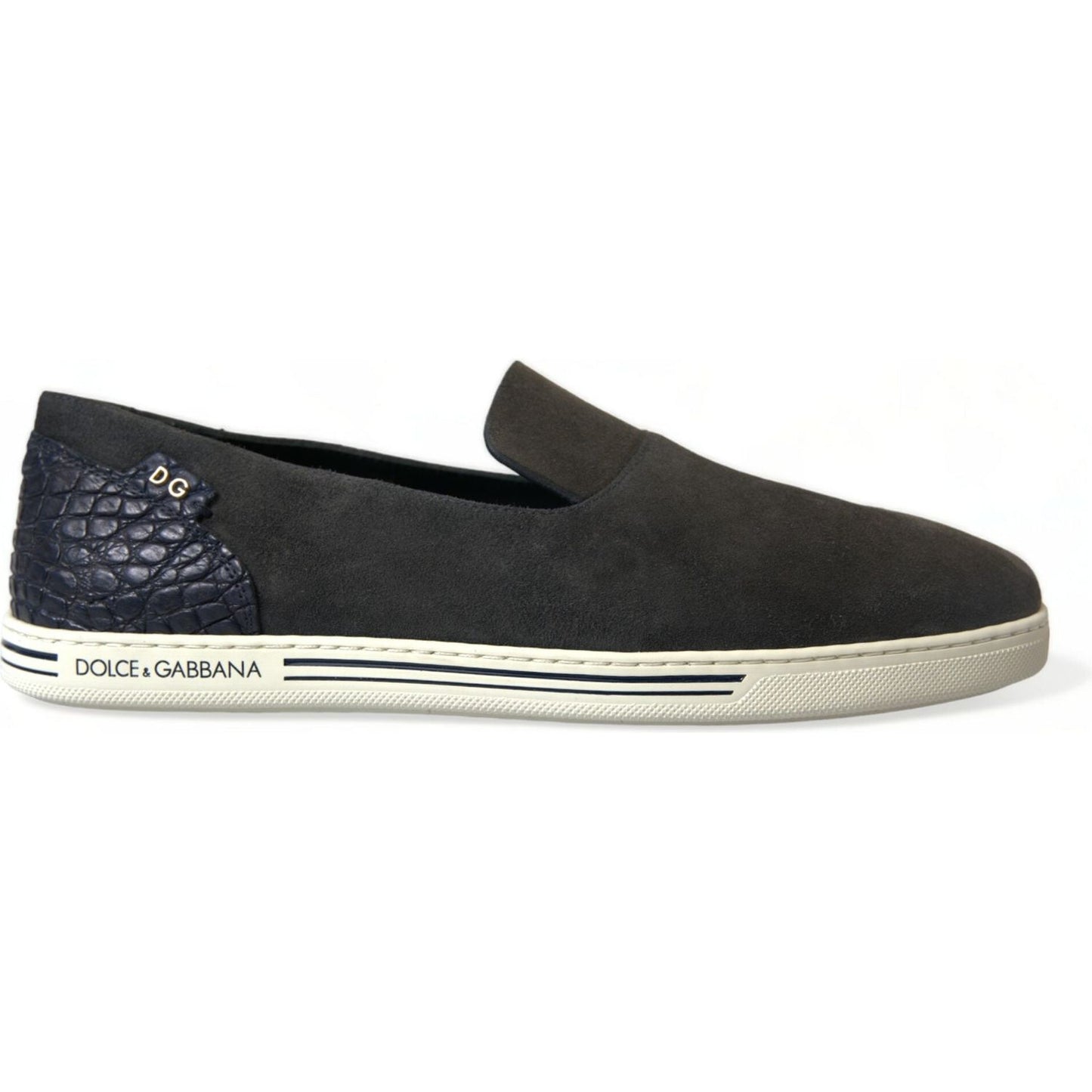 Dolce & Gabbana Elegant Blue Suede & Crocodile Slippers Dolce & Gabbana