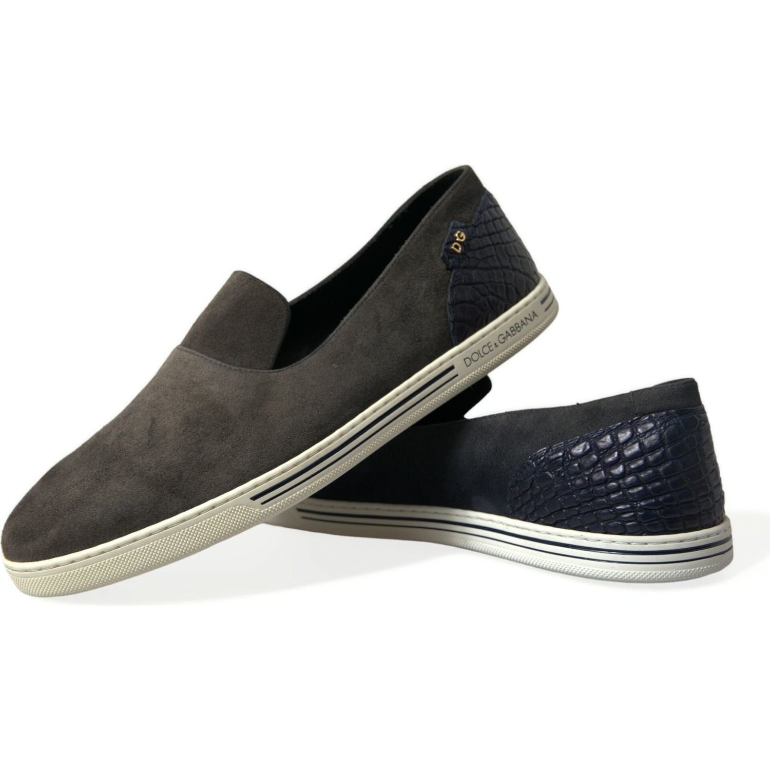 نعال دولتشي آند غابانا الأنيقة المصنوعة من جلد الغزال والتمساح باللون الأزرق