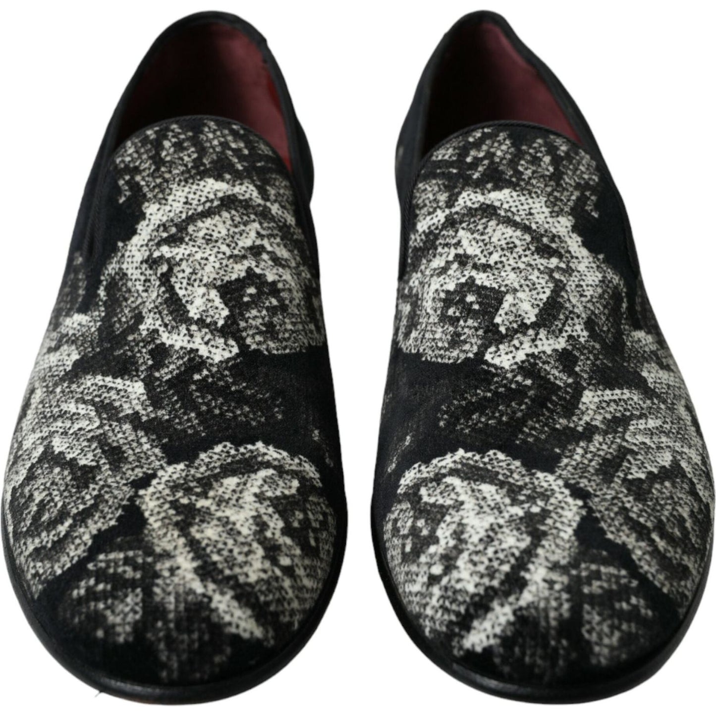 Dolce & Gabbana Black Floral Slippers Men Loafers Dress Shoes