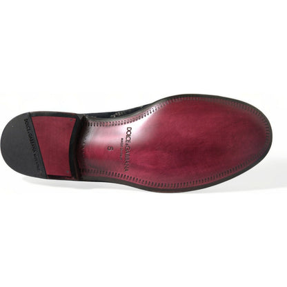 Dolce & Gabbana Black Floral Slippers Men Loafers Dress Shoes