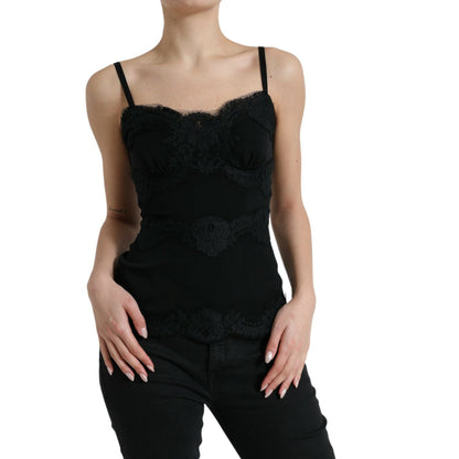 Dolce & Gabbana Black Silk Stretch Lace Sleeveless Tank Top