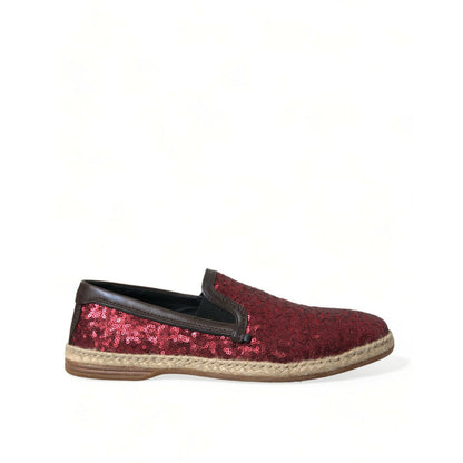 Dolce & Gabbana Red Sequined Loafers Slippers Men Shoes