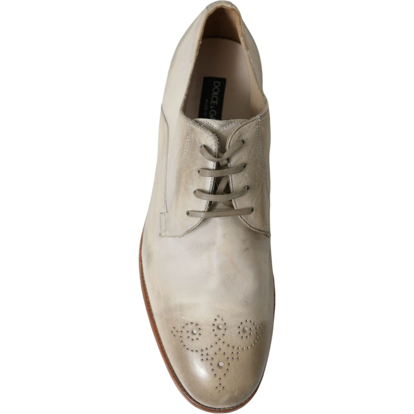 Dolce & Gabbana Elegant White Calfskin Derby Shoes Dolce & Gabbana