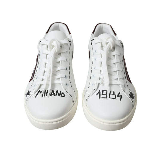 Dolce & Gabbana White Bordeaux Leather Logo Low Top Sneakers Shoes