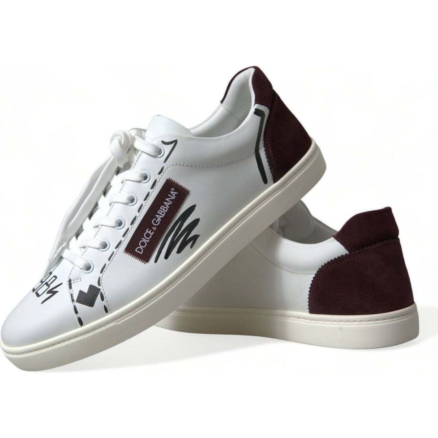 Dolce & Gabbana Exclusive White Bordeaux Low Top Sneakers Dolce & Gabbana