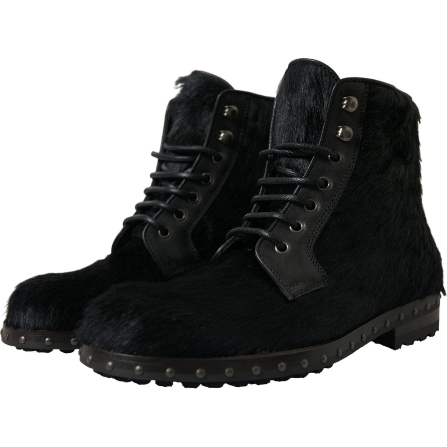 Dolce & Gabbana Black Pony Style Leather Mid Calf Boots Shoes
