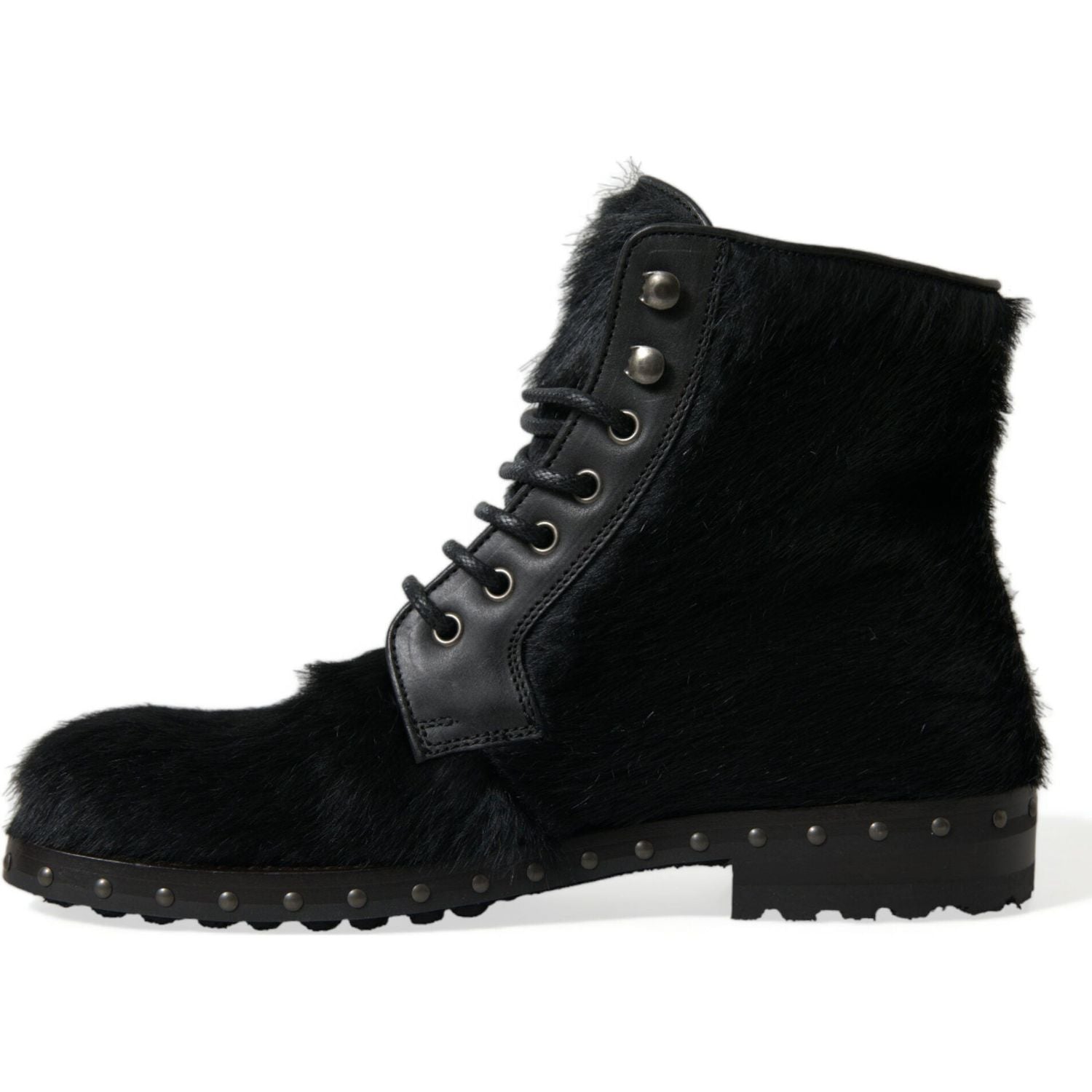 Dolce & Gabbana Black Pony Style Leather Mid Calf Boots Shoes