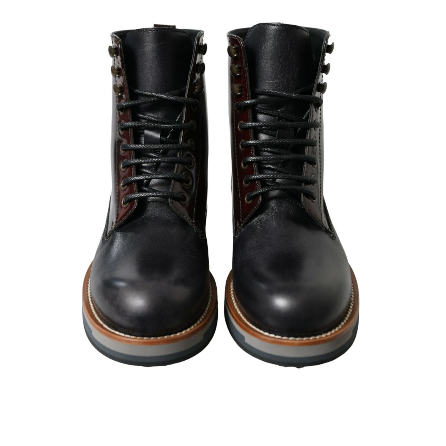 Dolce & Gabbana Black Leather Military Combat Boots Shoes