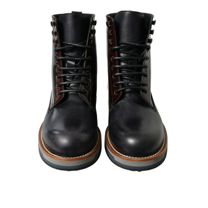 Dolce & Gabbana Black Leather Military Combat Boots Shoes