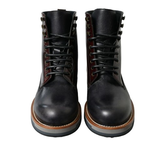 Dolce & Gabbana Black Leather Military Combat Boots Shoes