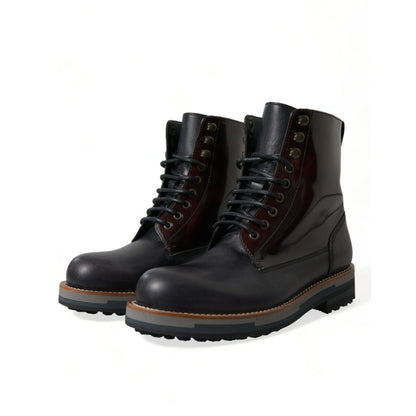 Dolce & Gabbana Black Leather Military Combat Boots Shoes