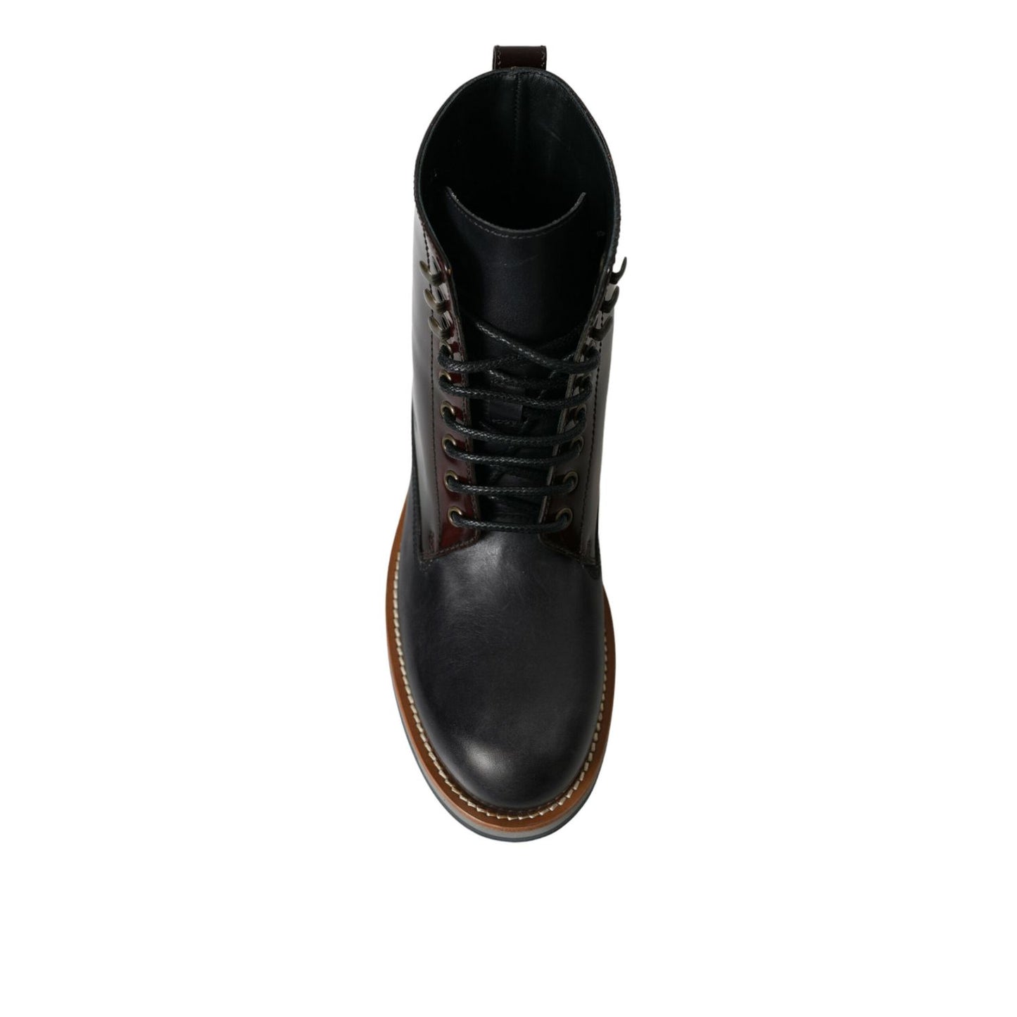 Dolce & Gabbana Black Leather Military Combat Boots Shoes