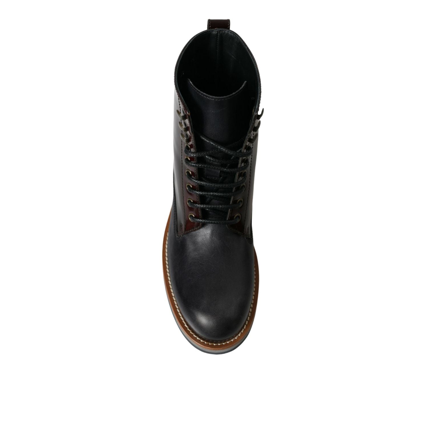 Dolce & Gabbana Black Leather Military Combat Boots Shoes