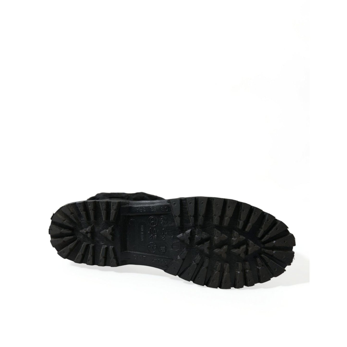 Dolce & Gabbana Black Rubber Lace Up Shearling Rain Boots Shoes