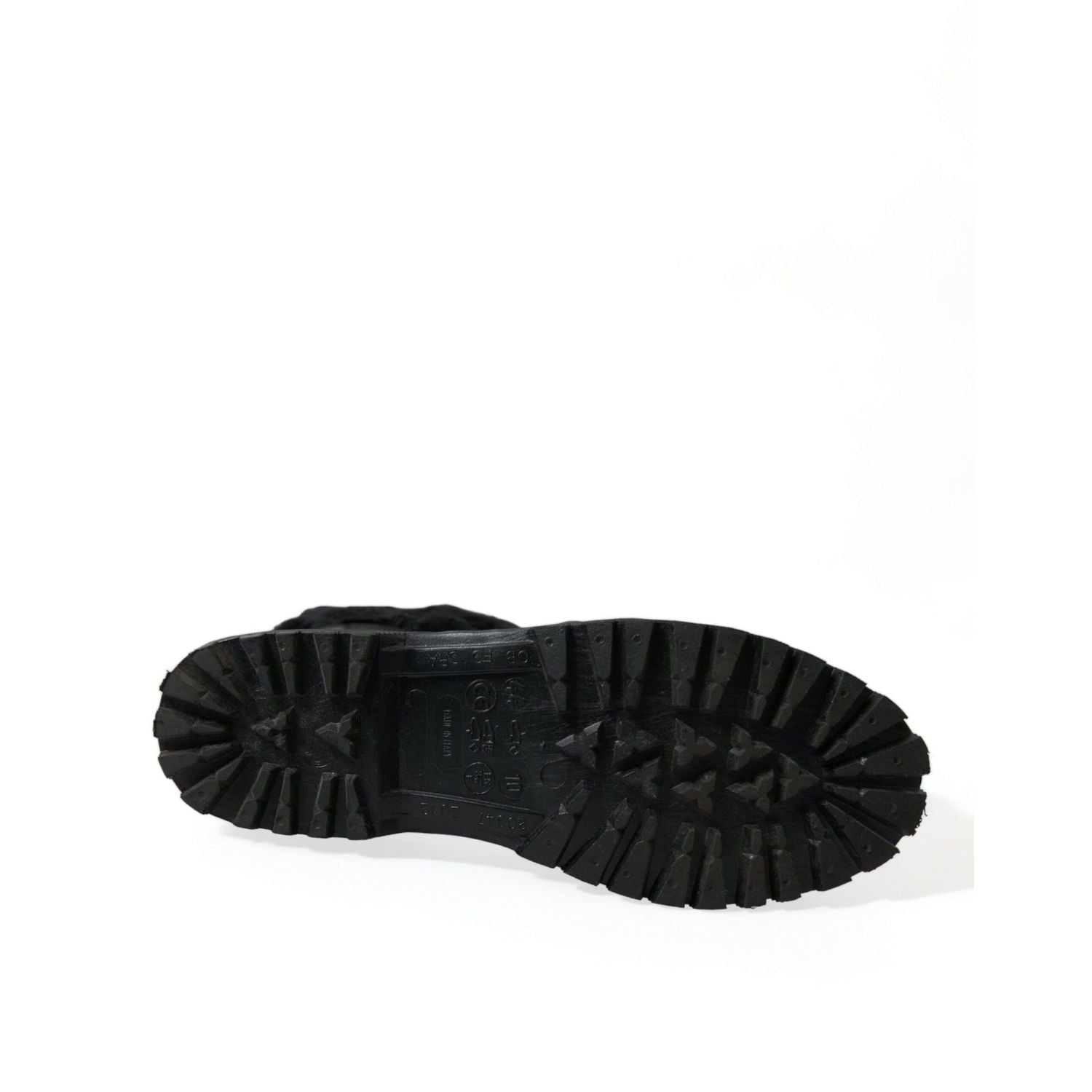 Dolce & Gabbana Black Rubber Lace Up Shearling Rain Boots Shoes