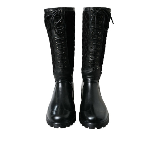 Dolce & Gabbana Black Chioggia Rubber Suede Rain Boots Shoes