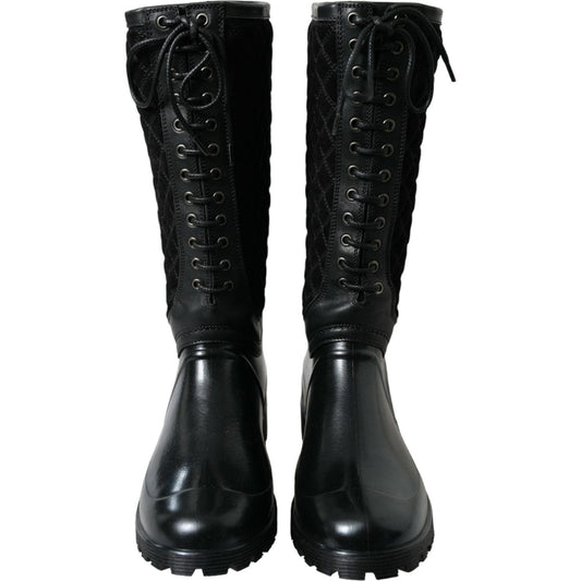 Dolce & Gabbana Elegant Quilted Lace-Up Rain Boots Dolce & Gabbana