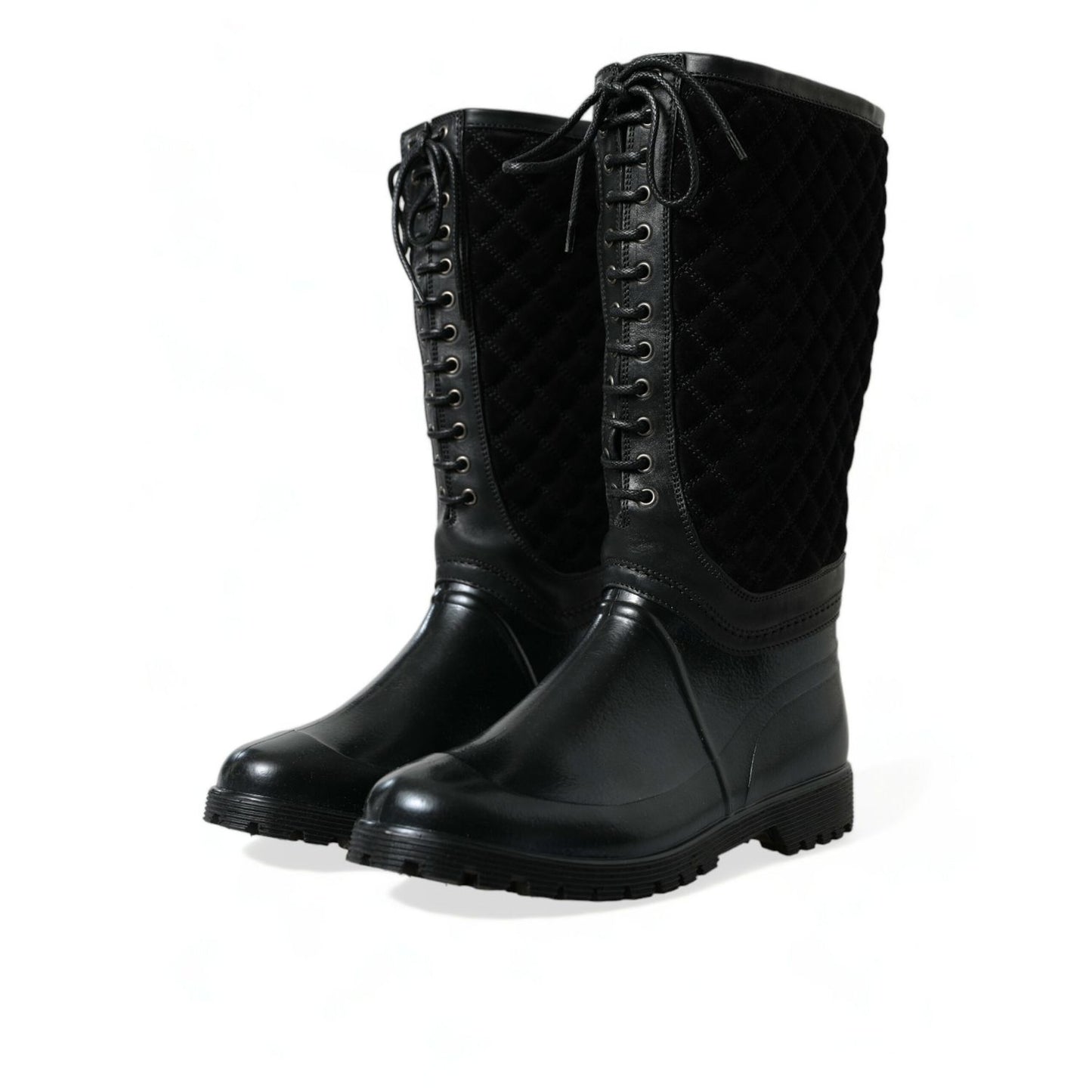 Dolce & Gabbana Black Chioggia Rubber Suede Rain Boots Shoes