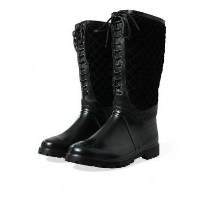 Dolce & Gabbana Black Chioggia Rubber Suede Rain Boots Shoes