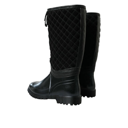 Dolce & Gabbana Black Chioggia Rubber Suede Rain Boots Shoes
