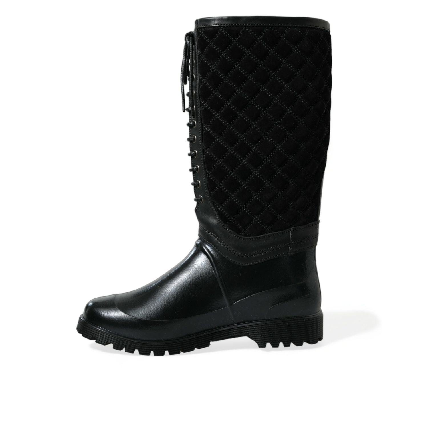 Dolce & Gabbana Black Chioggia Rubber Suede Rain Boots Shoes