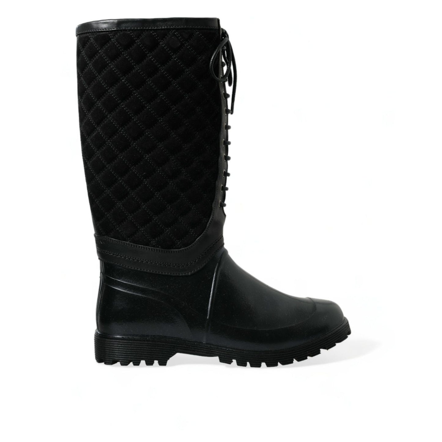 Dolce & Gabbana Black Chioggia Rubber Suede Rain Boots Shoes